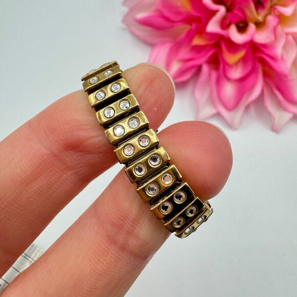 Swarovski Crystal Expansion Stretch Ring Gold Tone Swan Signed Expandable - Picture 5 of 13